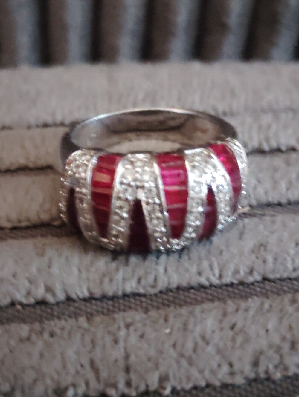 Ruby & Diamond 14k White Gold Zebra Stripes Design